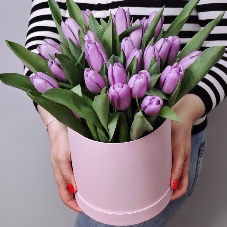 Тюльпаны в коробке Фиолет с доставкой в Ессентуках