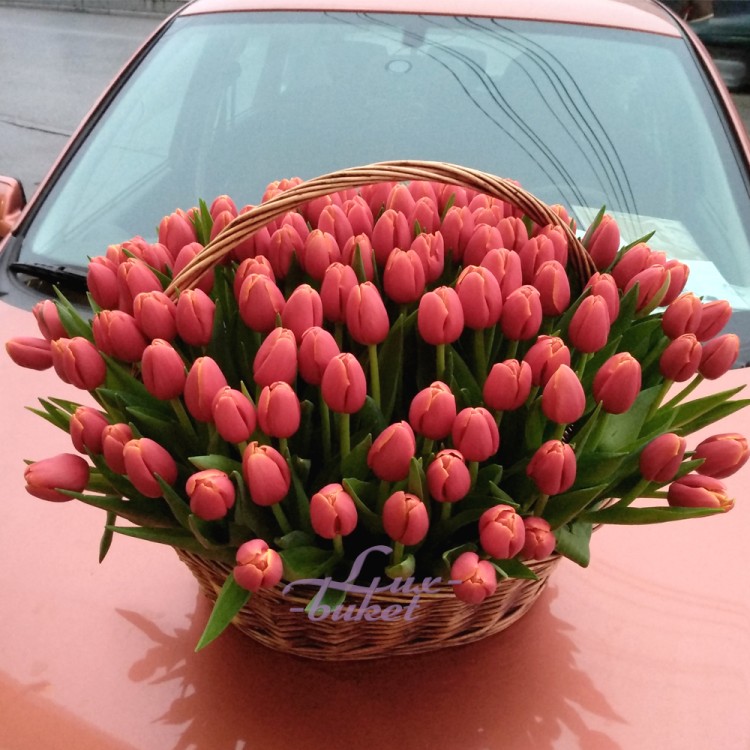 Корзина красных тюльпанов с доставкой в Ессентуках